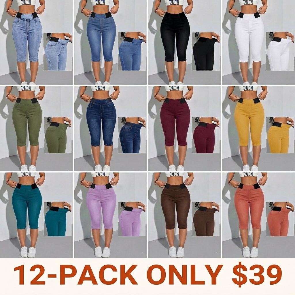 Women's Slim-Fit Solid-Color Mid-Rise Stretch Denim Cropped Jeans