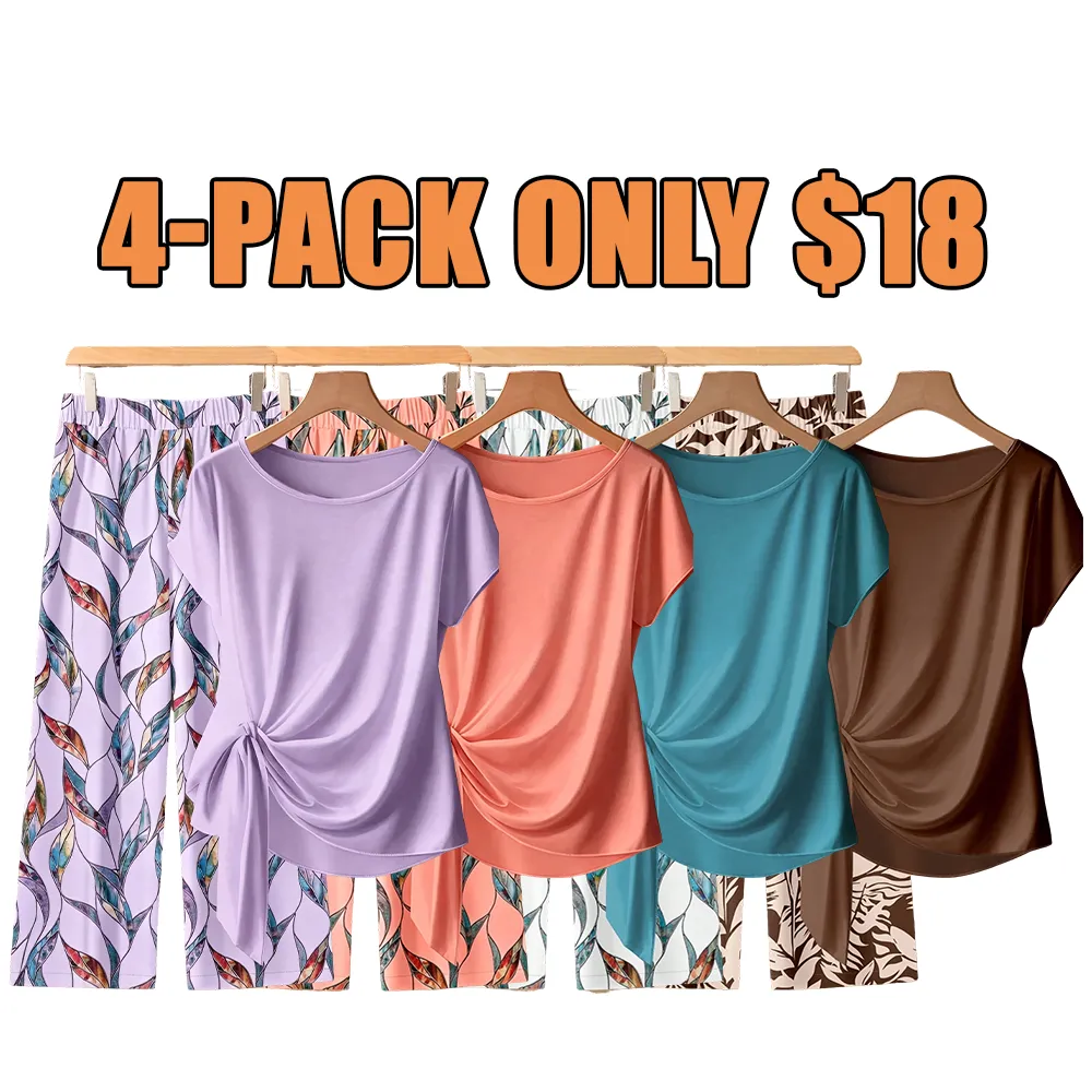 Women's Casual Printed Necktie Shirt and Loose Straight Pants Set