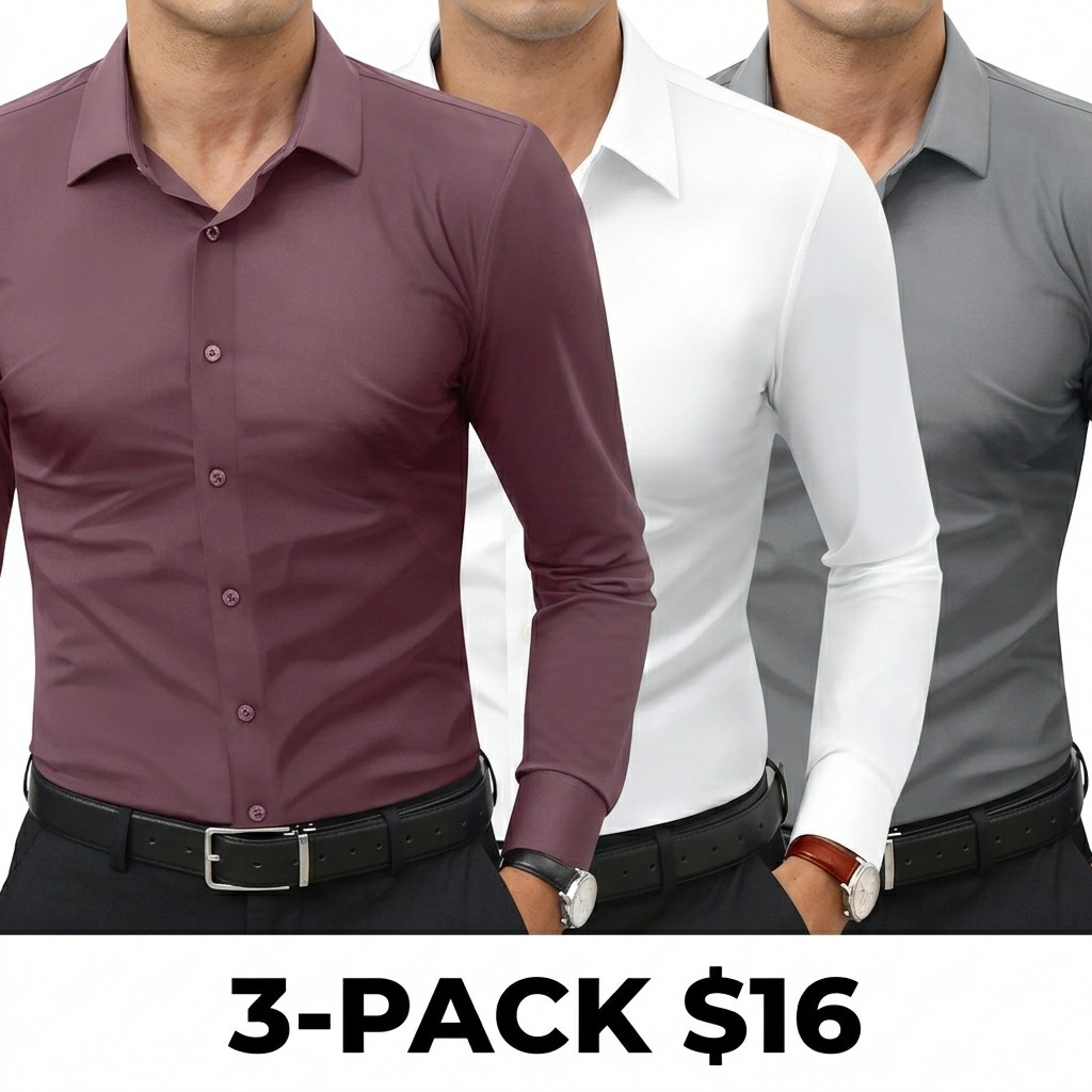 Men's 16-Way Stretch Slim Fit Dress Shirt – Breathable Quick Dry Long Sleeve Button Down, Wrinkle-Free Traveler Top