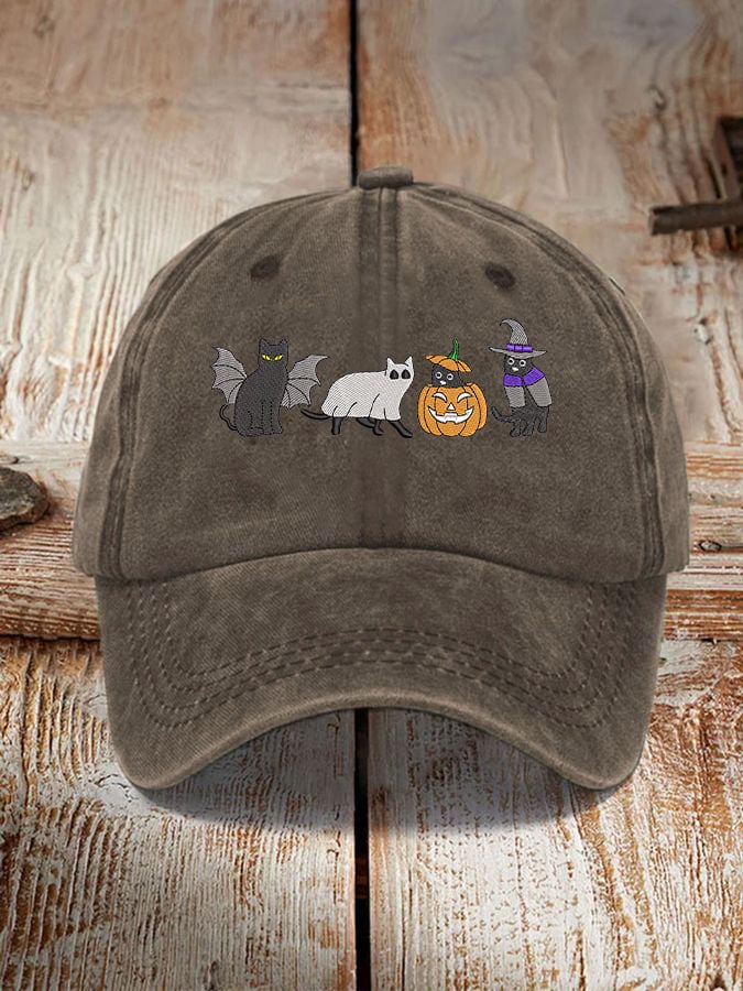 Unisex Halloween Black Cat Pumpkin  Print Hat
