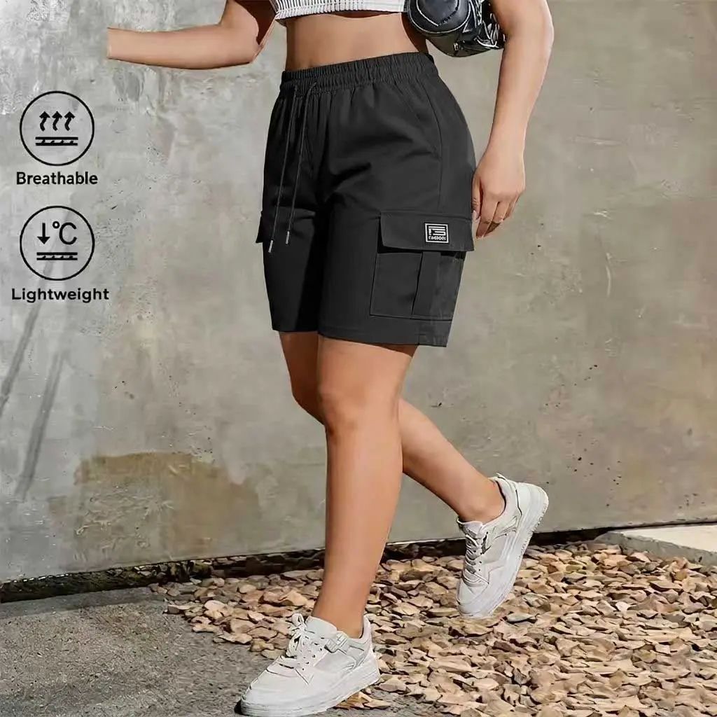 Women's Quick-Dry Outdoor Cargo Hiking Shorts – Elastic Waist, Multi-Pocket, Knee-Length Comfort Fit