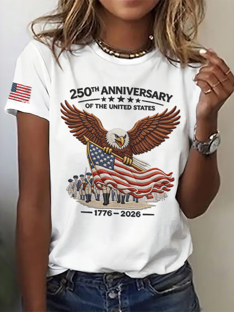 Women'S Independence Day 250Th Anniversary Printed Round Neck Short Sleeve T-Shirt