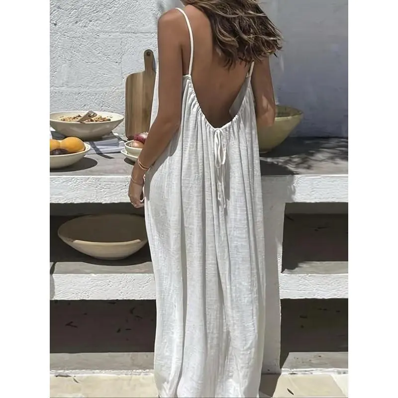 8/16 Pcs Women's Solid Color Backless Cami Dress