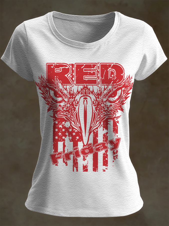 Women's Casual Red Friday Print Short-Sleeve T-Shirt