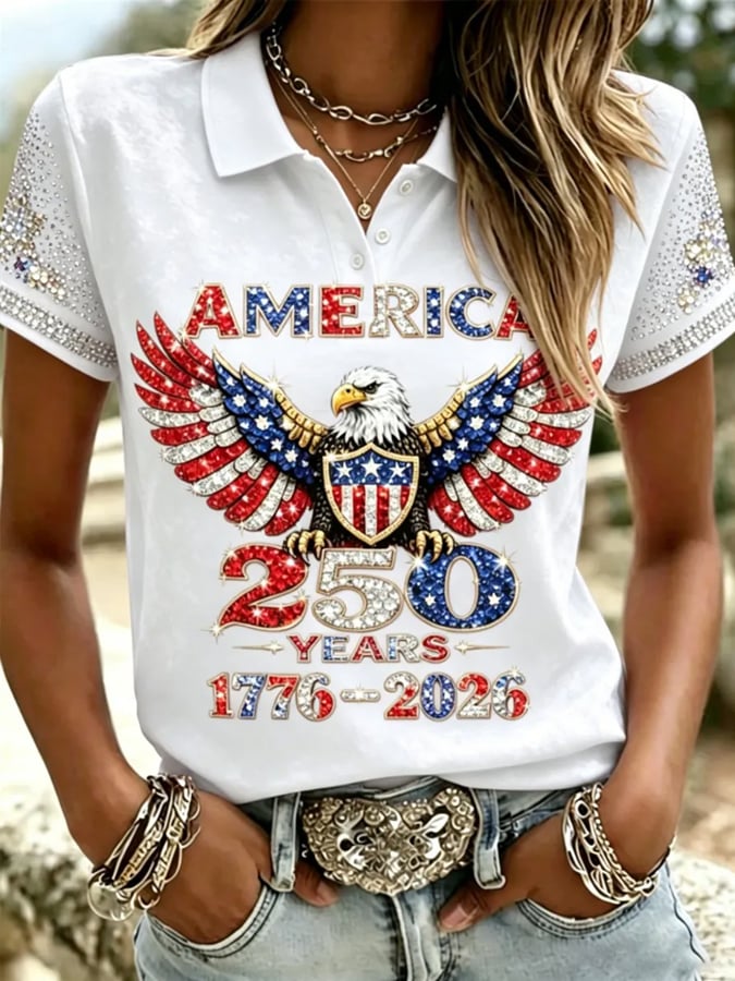 Women's Casual 250th Anniversary Printed Polo Shirt