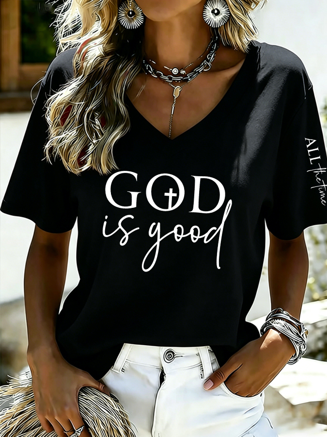Women's God is Good All the Time Print Casual T-Shirt
