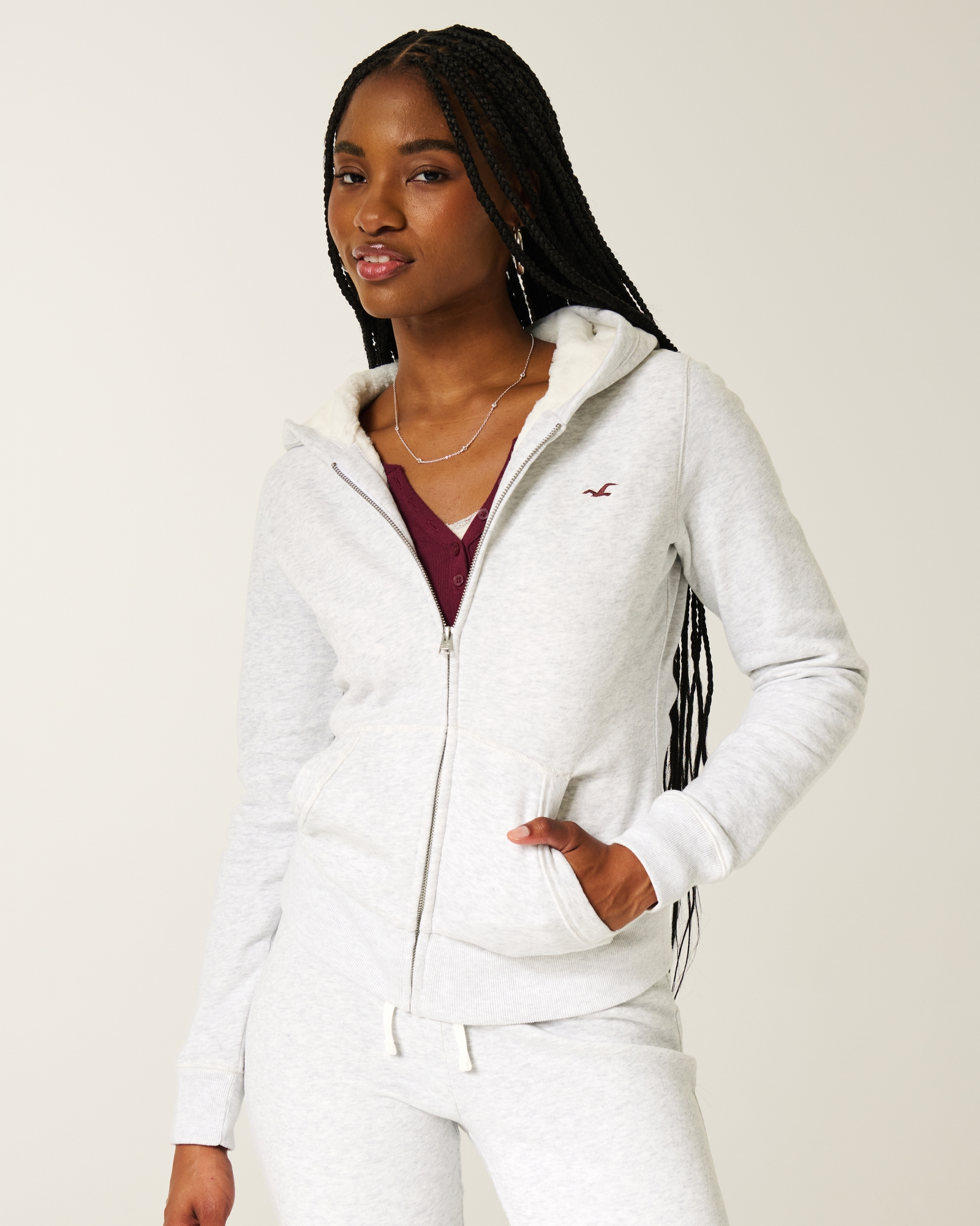 Faux Fur-Lined Zip-Up Hoodie