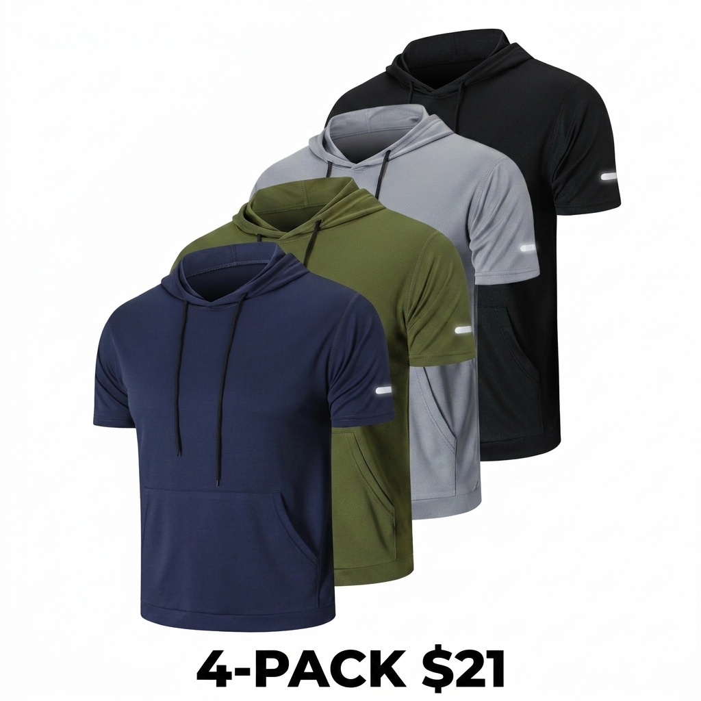 Men's 4-Pack Mesh Hooded Athletic Shirts – Quick Dry Basketball Sportswear