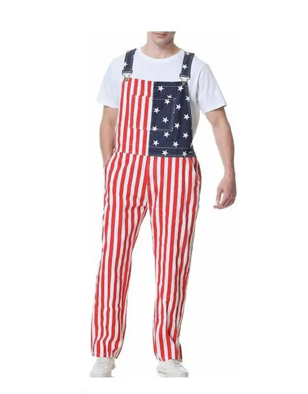 Unisex American Flag Print 3-Piece Set – Jacket, Bodysuit & Overalls