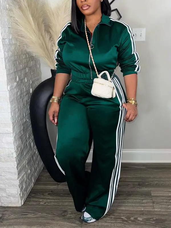 Casual Long Sleeve Zip Up Jacket & Pants Set