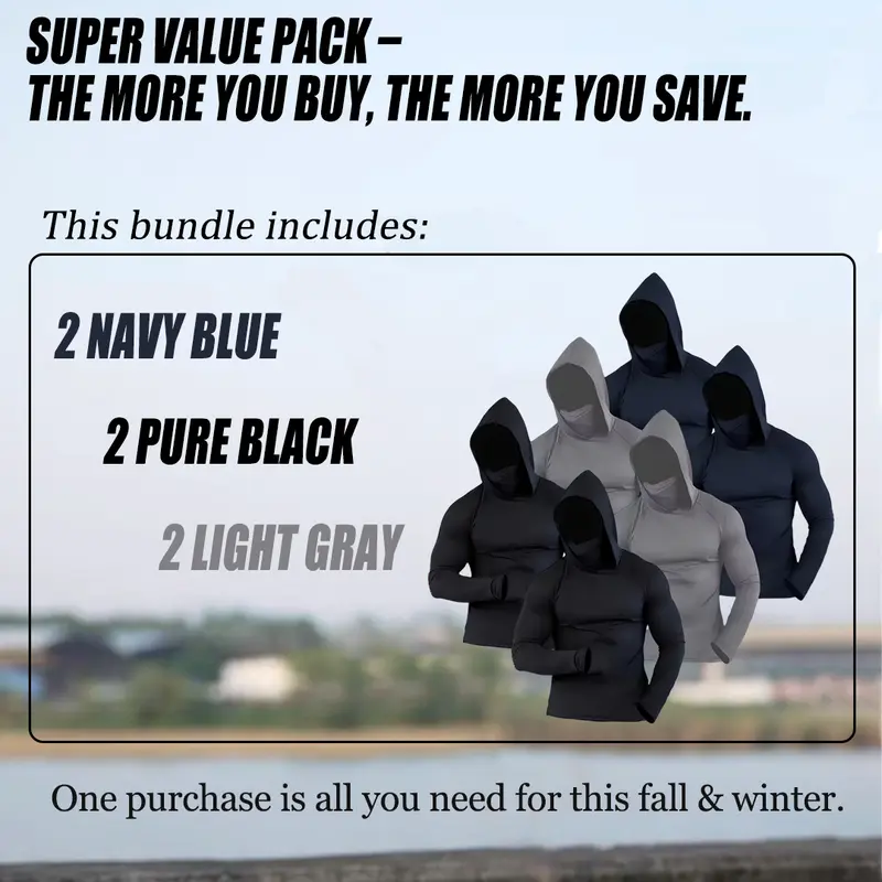 Men's Casual Hoodie Pullovers Blue Black Light Gray Slim Fit Long Sleeve Lightweight UPF Sun Protection