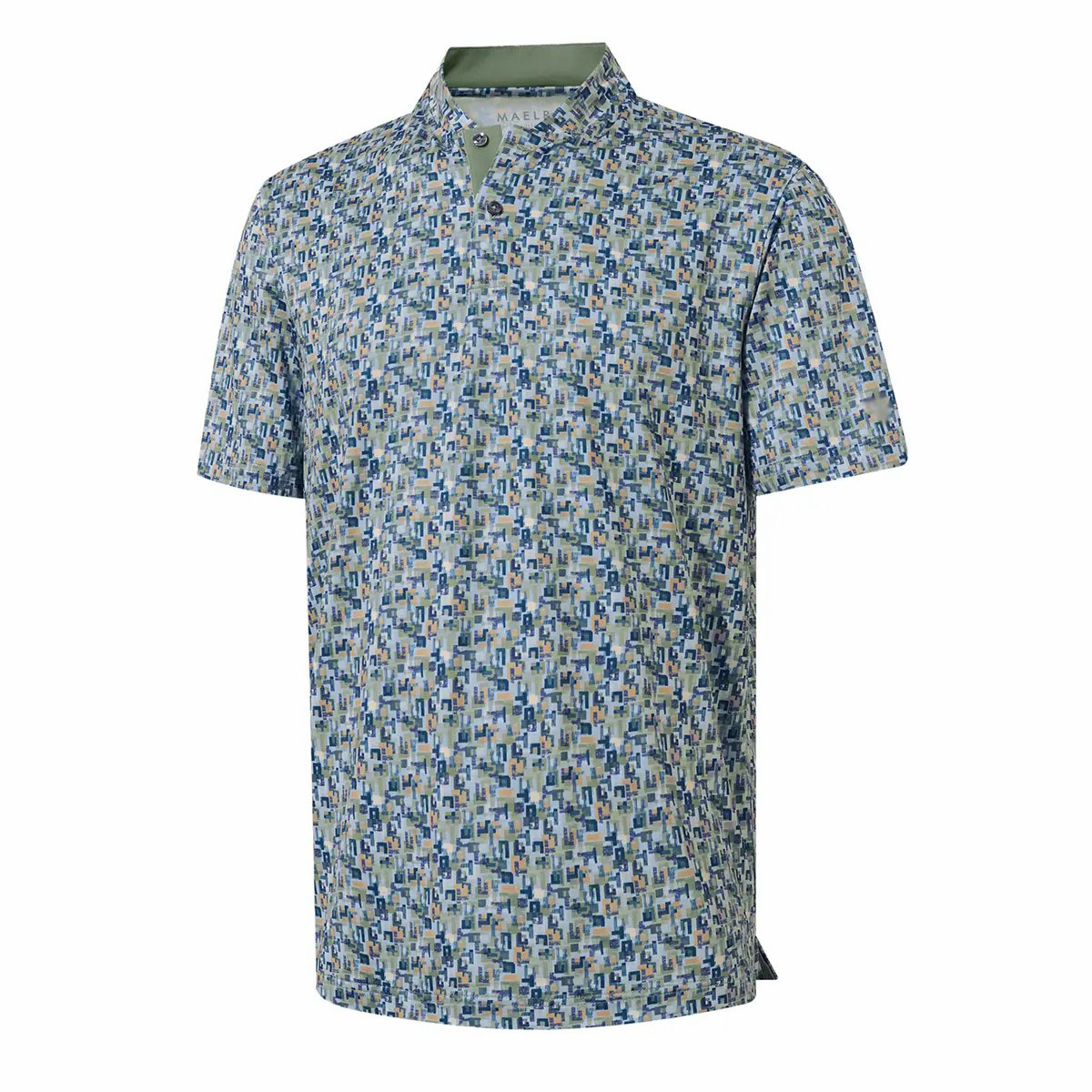 Men's Collarless Performance Golf Shirt – Dry Fit Stretch Henley with Printed Design