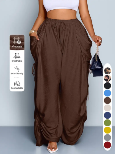 Stay cool this summer: Women's casual, loose-fitting wide-leg trousers made from woven fabric