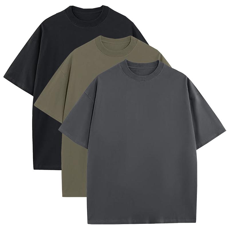 Unisex Heavyweight 100% Cotton Drop Shoulder T-Shirts, Multi-Pack Casual Oversized Fashion Tees