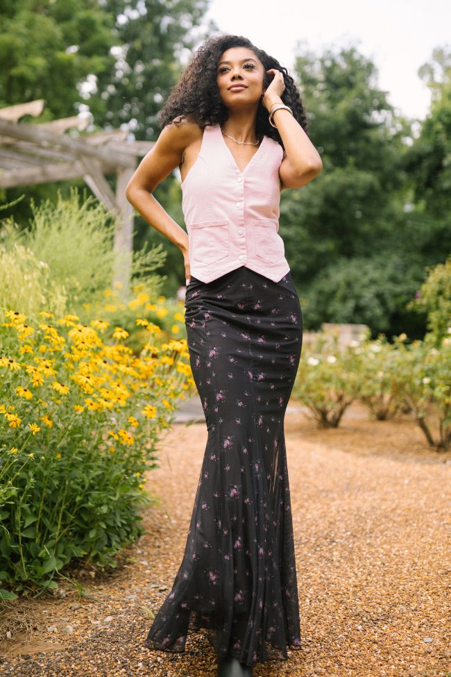 Beneath The Moon Pink Stretch Denim Vest