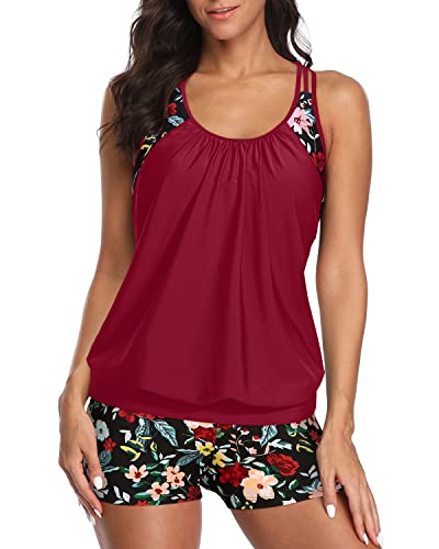 🏖️ Women's Floral Tankini Set with High-Waisted Swim Shorts