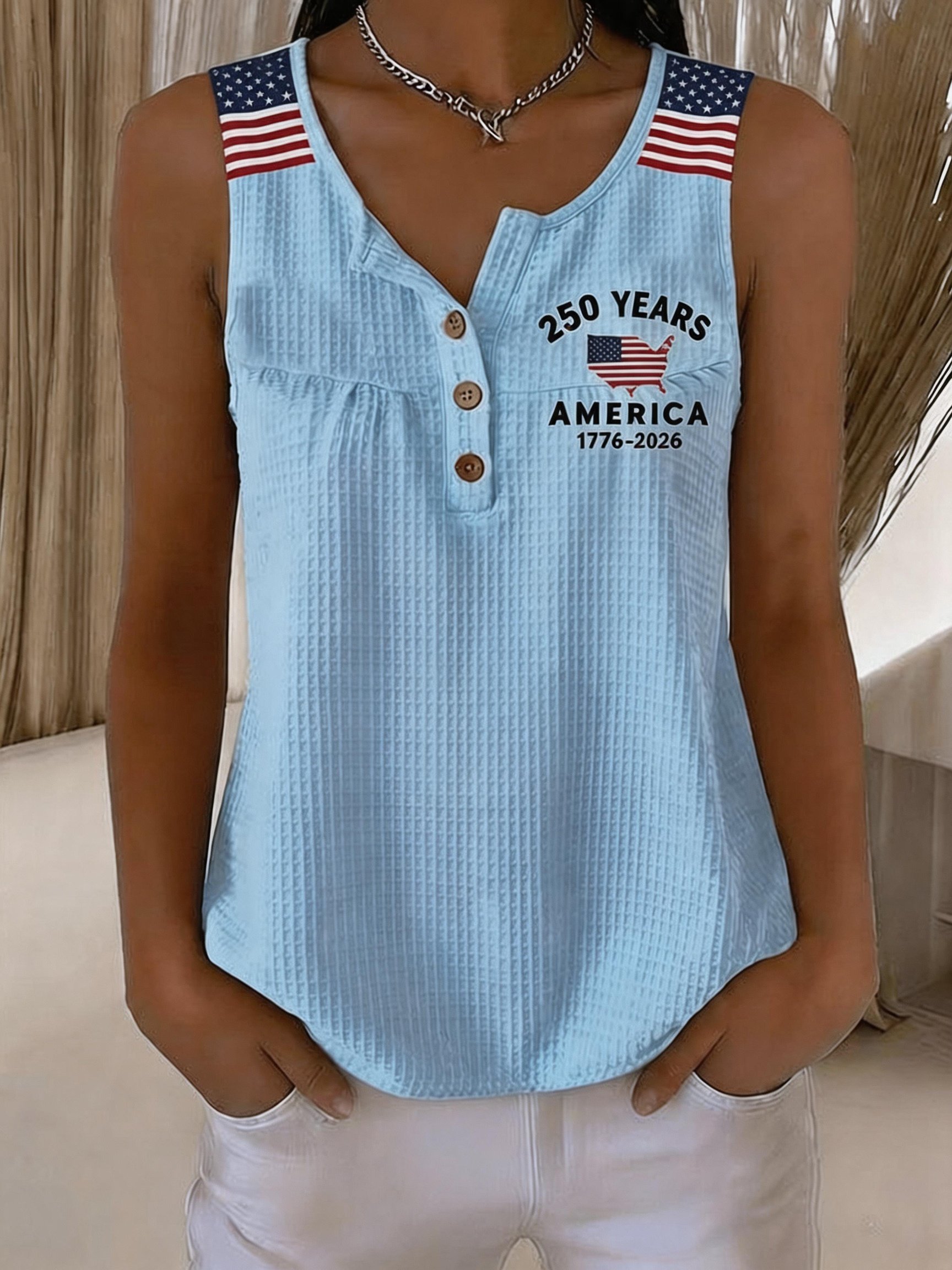 Women's Independence Day Print Waffle-Knit Top