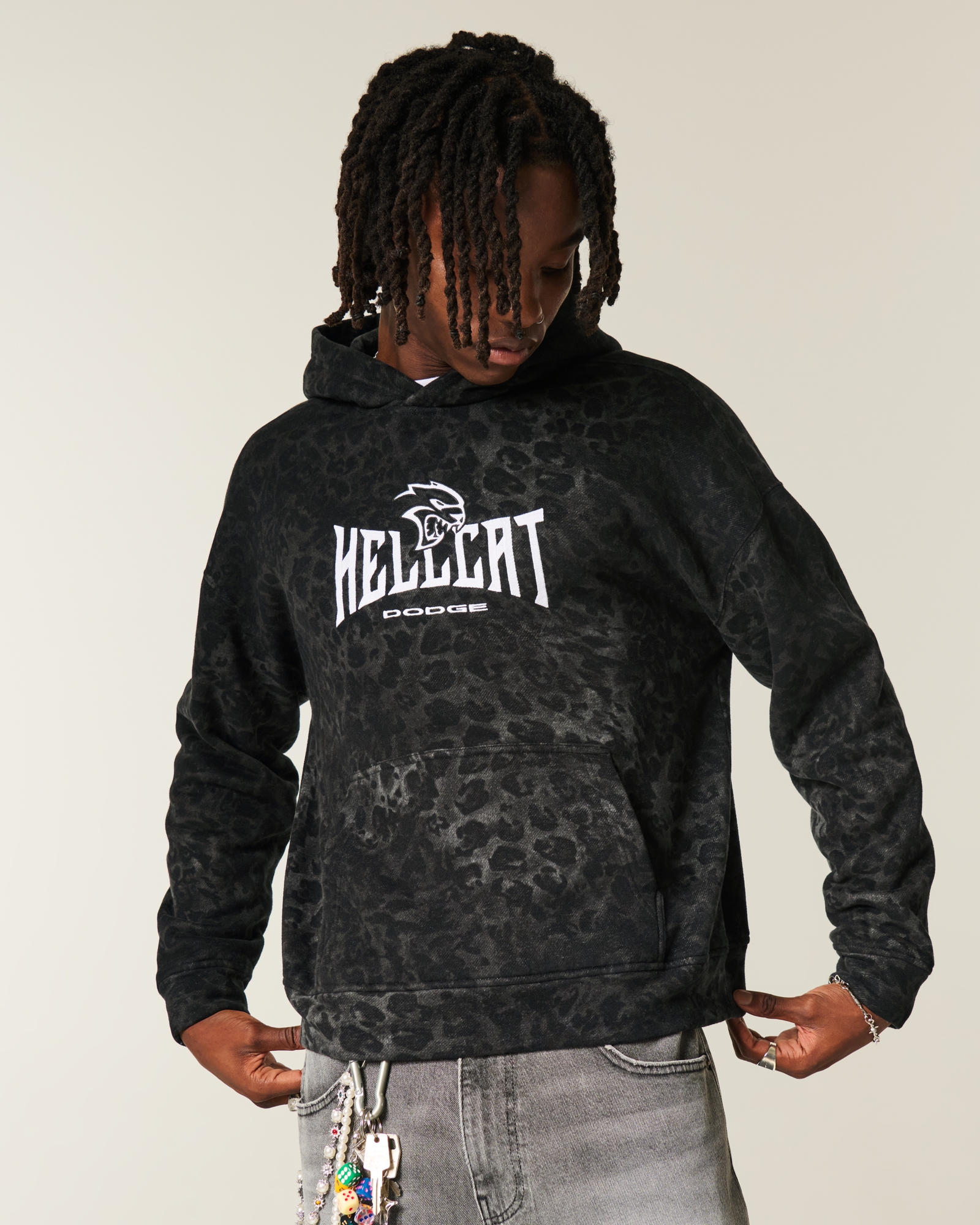 Boxy Dodge Demon Graphic Zip-Up Hoodie