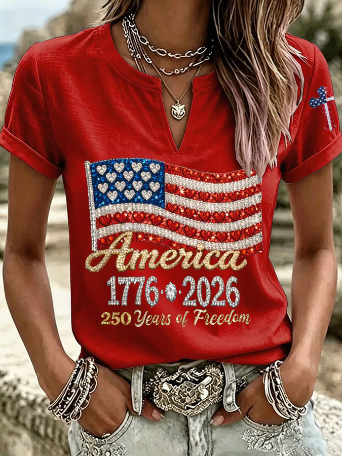 Women's 250th Anniversary Floral Print Cotton-Linen Top