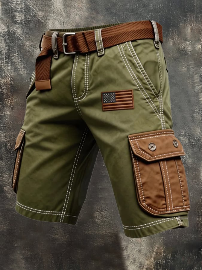 Men's Retro Camo Distressed Pocket Cargo Shorts (Belt Not Included)