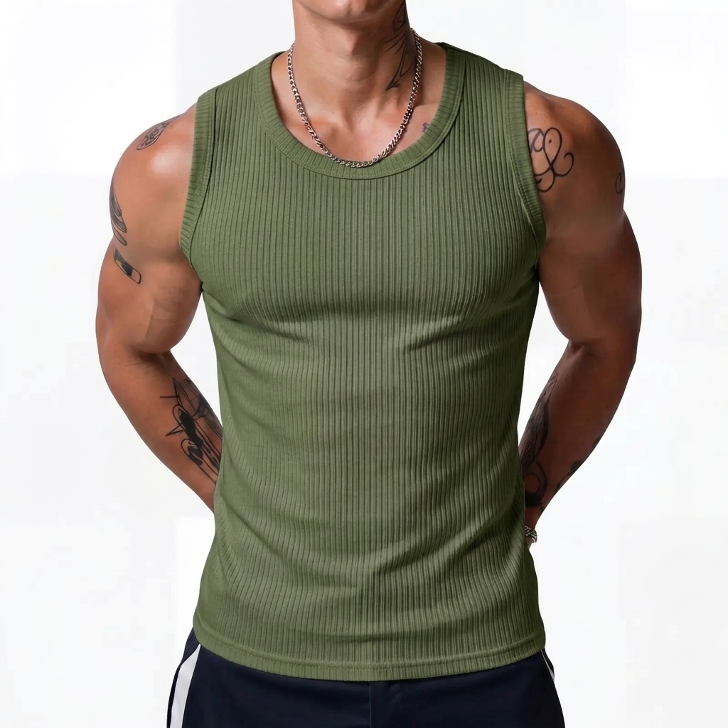 Men's Wide Strap Ribbed Muscle Tank Top
