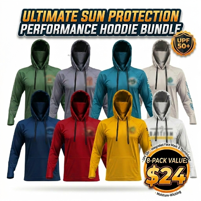 💪Men’s Hooded UPF 50 Work & Fishing Shirt with Built-In Face Gaiter
