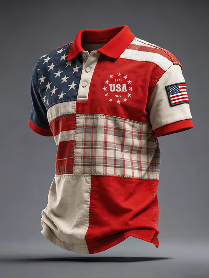 Men's Casual American 250th Anniversary Print Polo Shirt