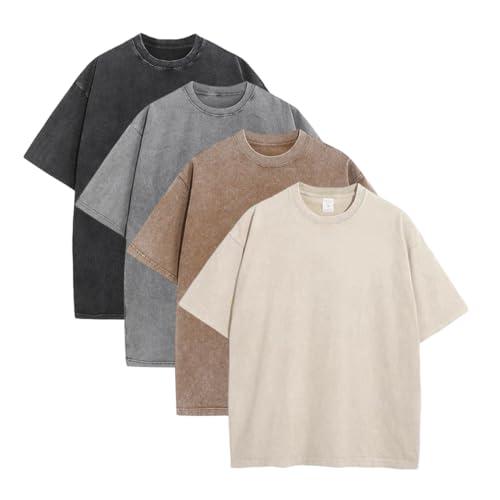 1/4 Pack Oversized Tshirts for Men Gym Vintage Heavyweight T Shirts Cotton Workout Acid Wash Baggy Tees