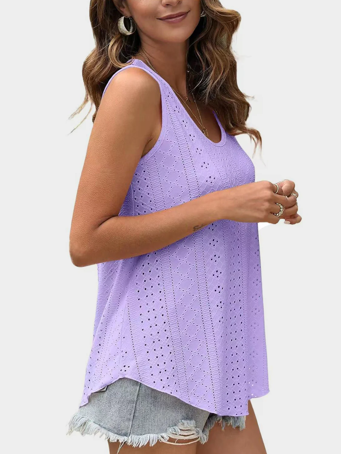 Eyelet Round Neck Tank (multiple color options)