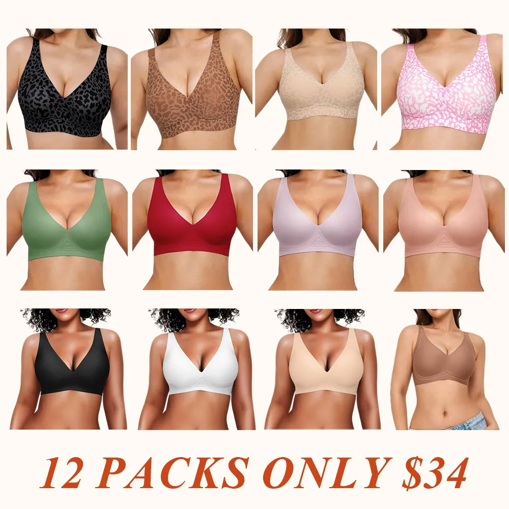 Jelly Wireless Womens Comfortable Wireless Bras Push Up Bralettes Seamless Tshirts Bras Deep V Everyday Bras