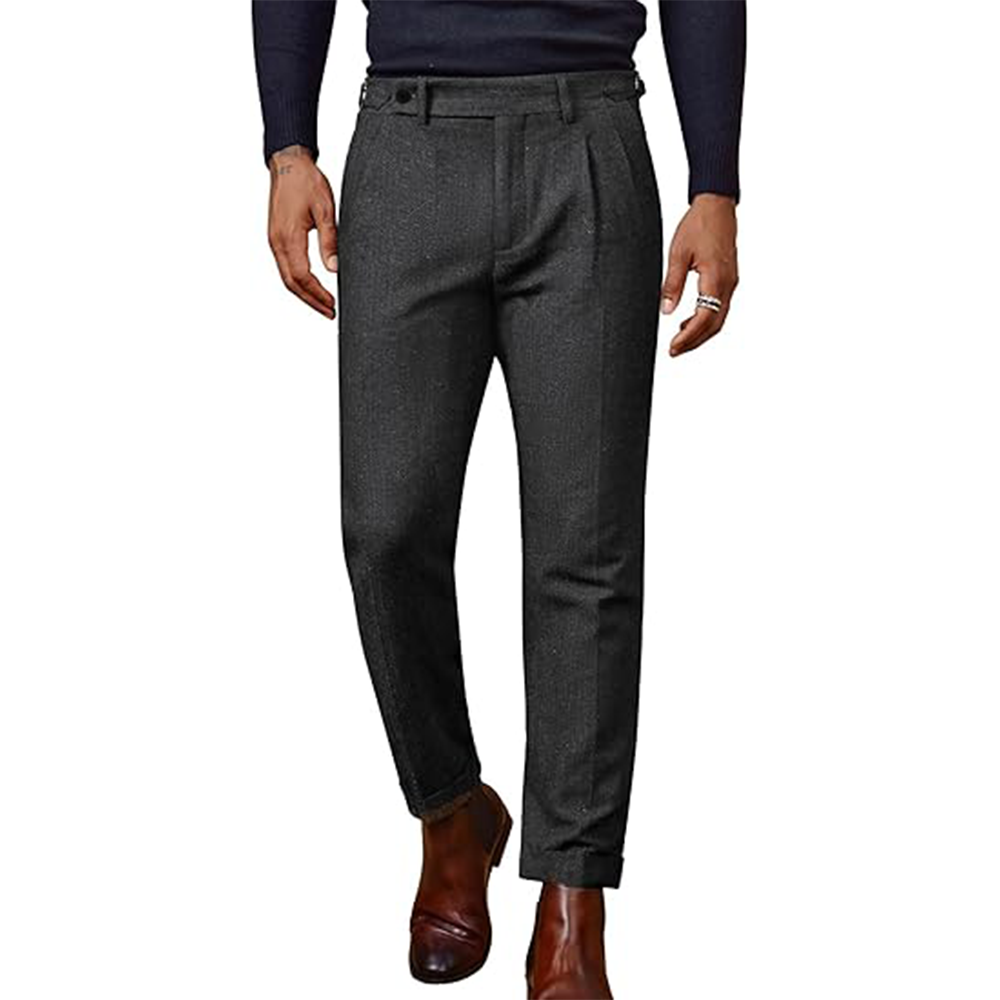Men's Herringbone Tweed Wool-Blend Dress Pants