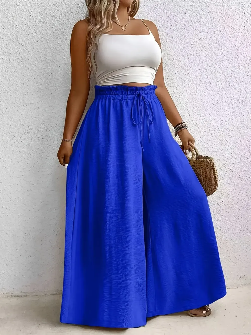 Elegant Plus Size Women's Wide Leg Pants, Loose Fit Commuter Style, Drapey Casual Trousers