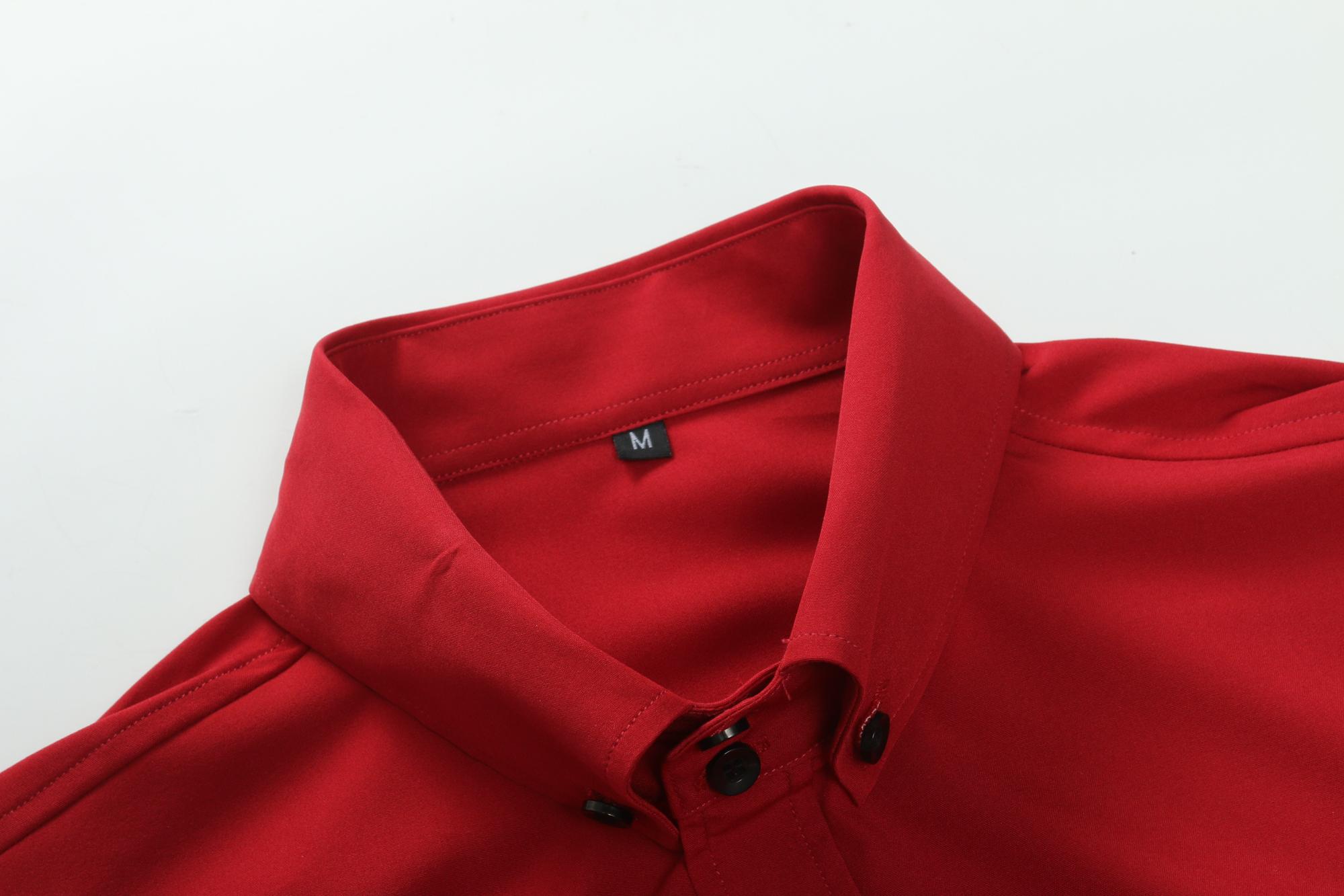 Men's solid-color long-sleeve shirt featuring a notched lapel design