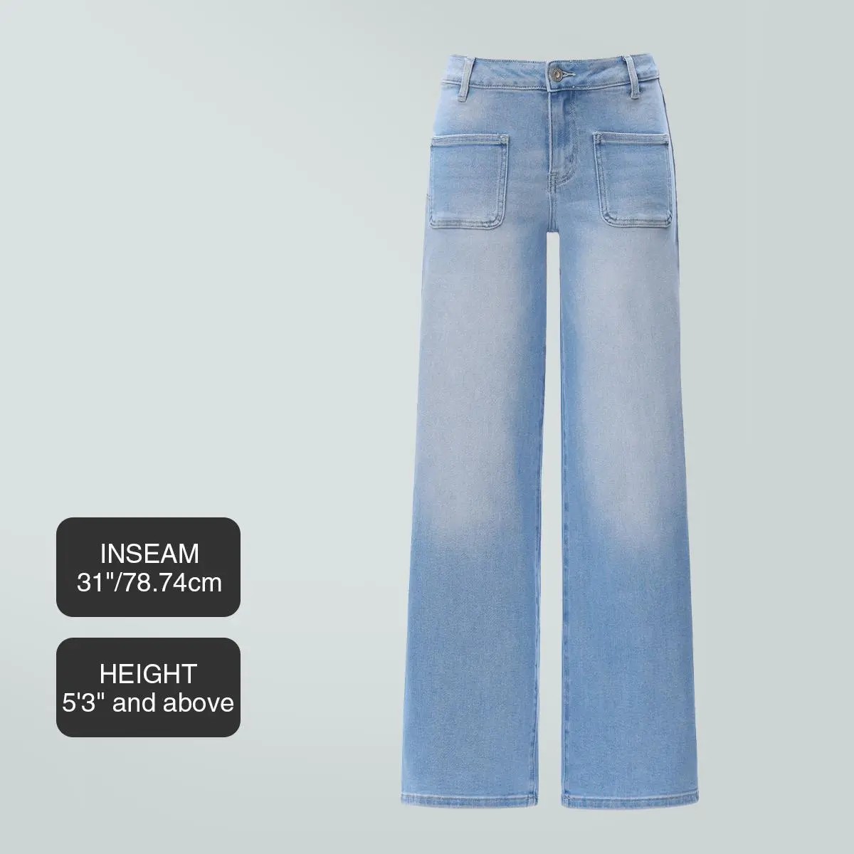 🔥🔥Women’s Mid-Low Rise Baggy Distressed Jeans – Stretchy Wide Leg Denim Pants