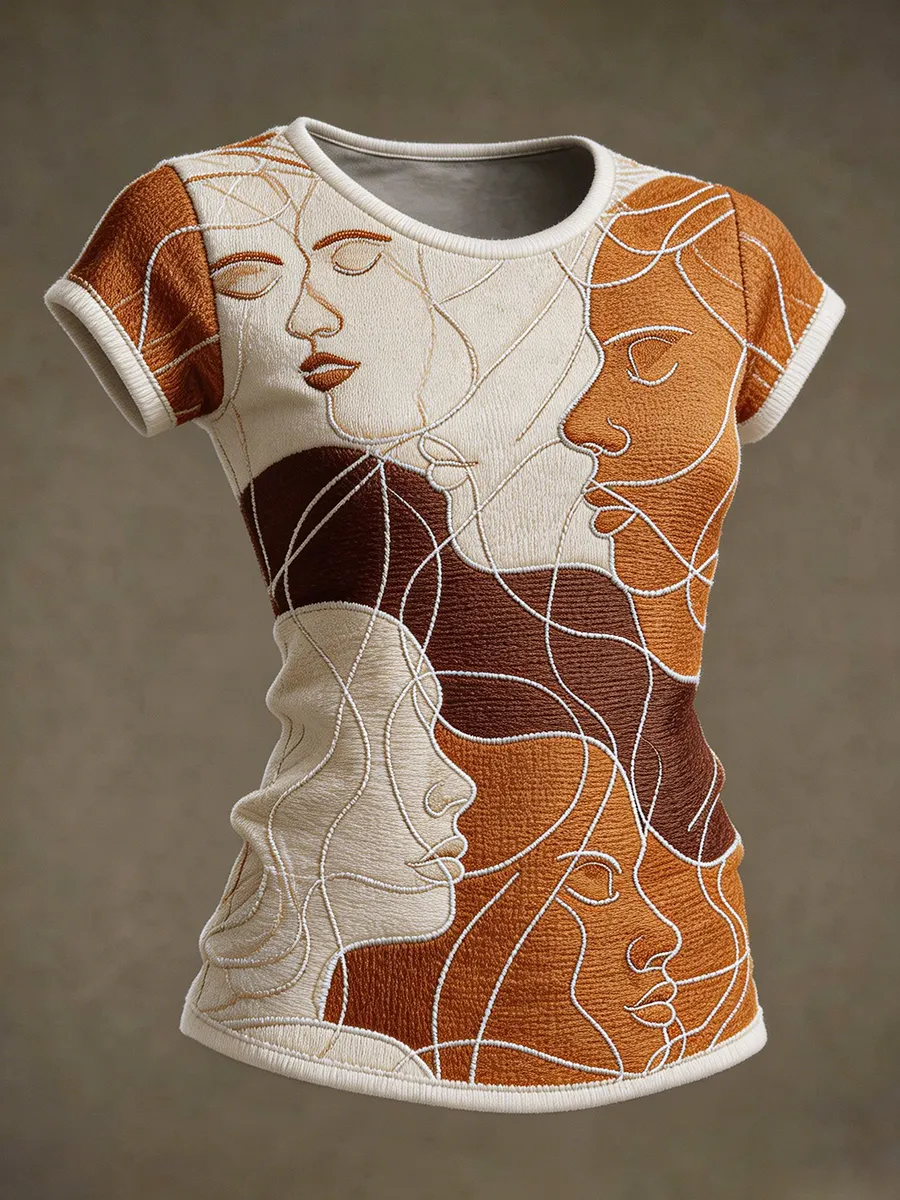 Women's Abstract Face Art Print T-Shirt