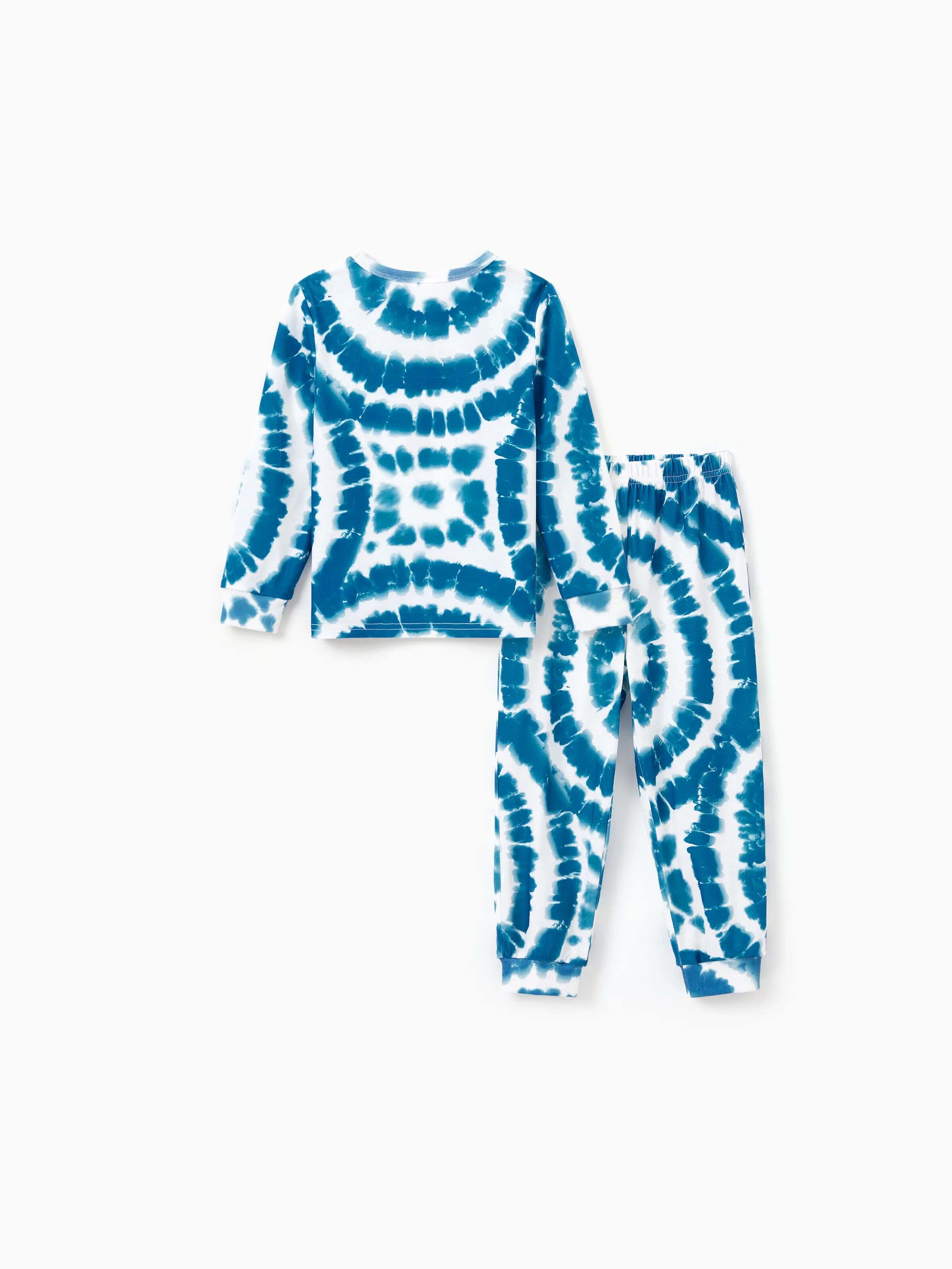 Christmas Matching Family Pajamas Set Tie-dye Snowman Print Blue PJS with Christmas Socks Deep Blue