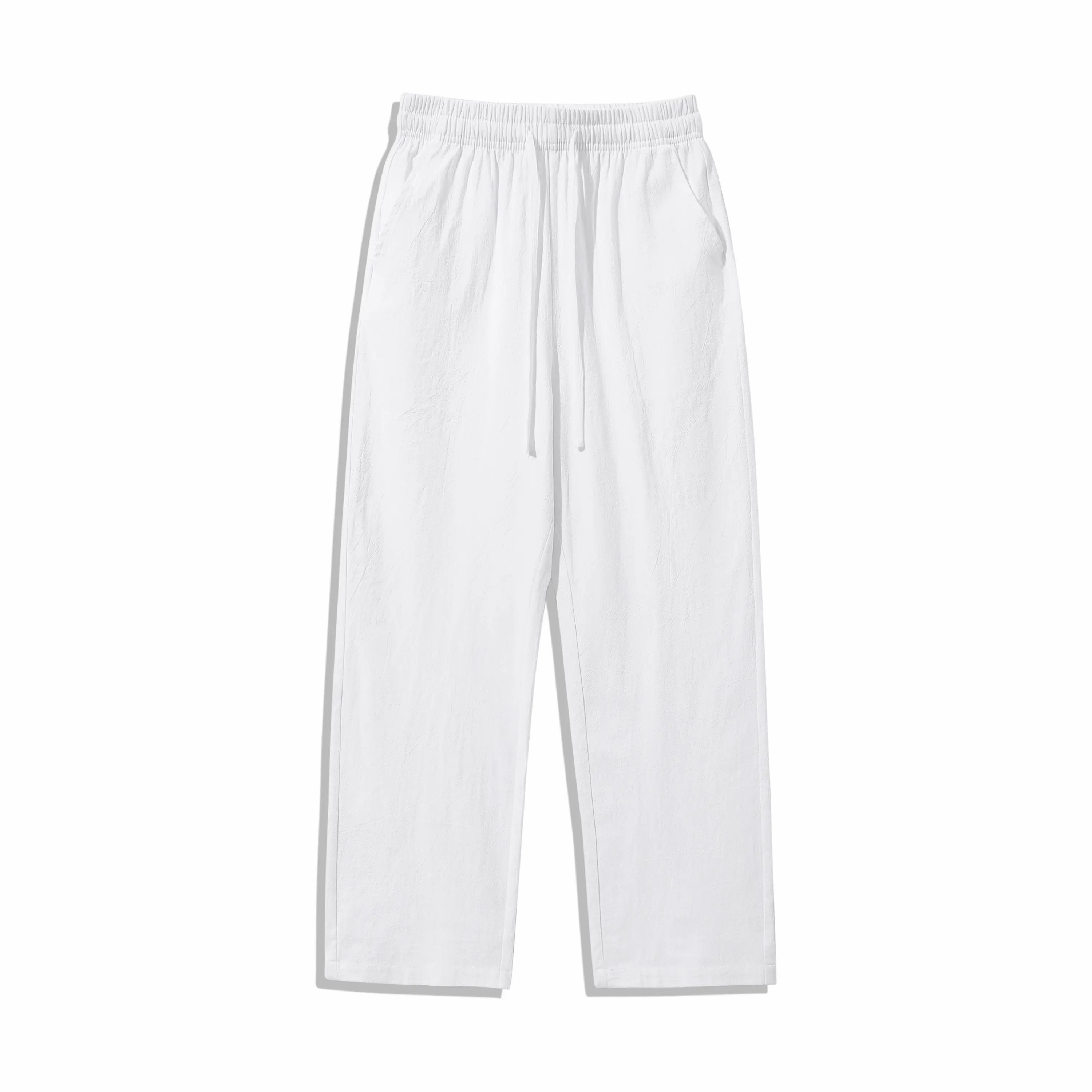 Unisex 100% Cotton Linen Wide Leg Pants – Elastic Drawstring Summer Trousers