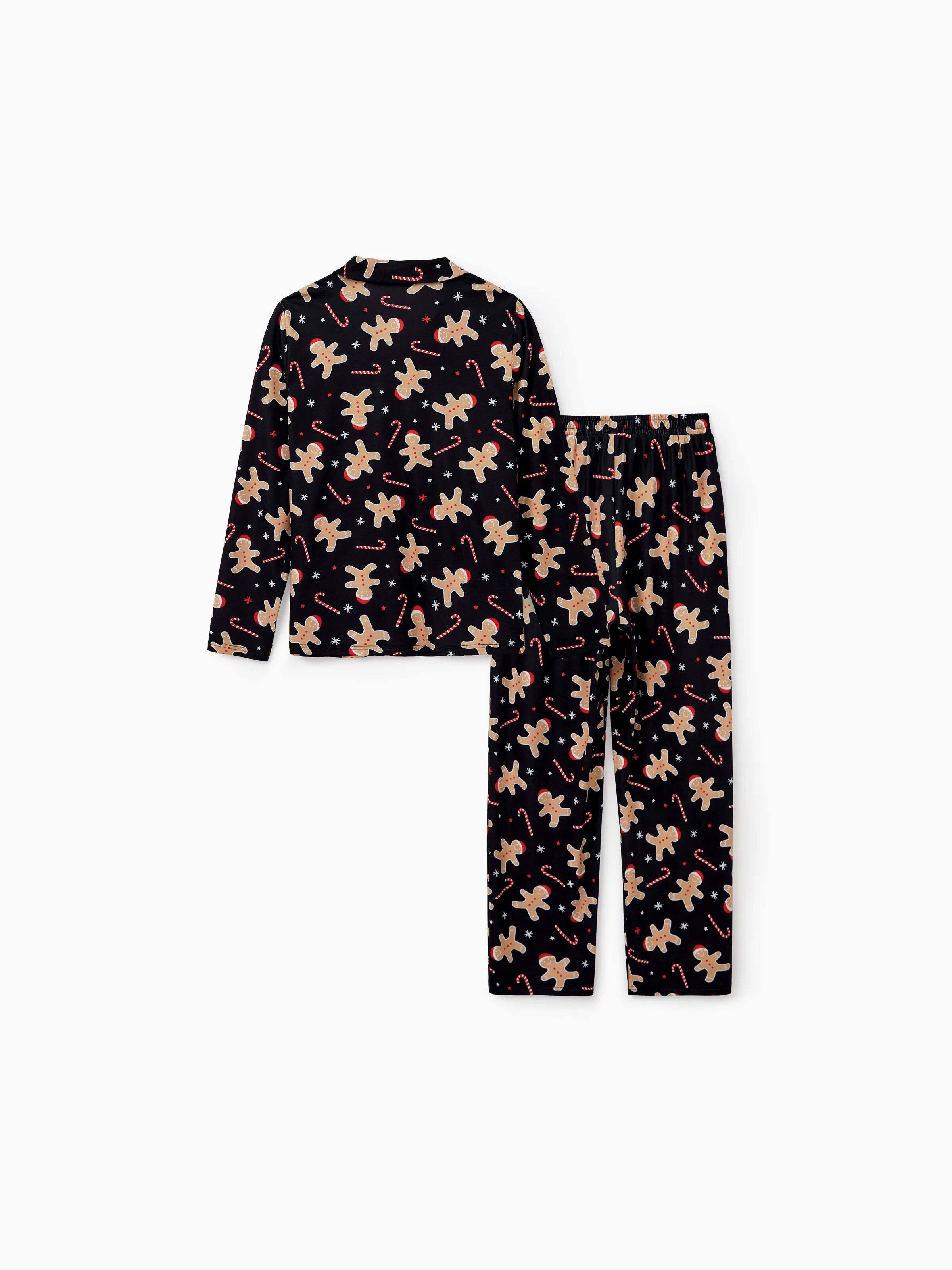 Christmas Matching Family Pajamas Set Gingerbread Print Black PJS with Christmas Socks Black