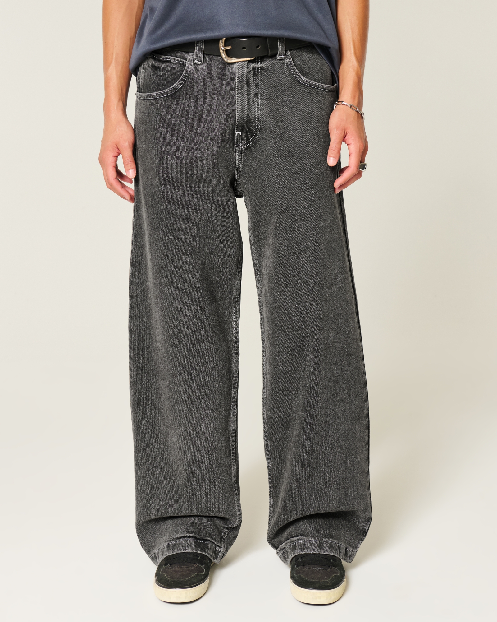 Dark Wash Logo Embroidery Super Baggy Jeans