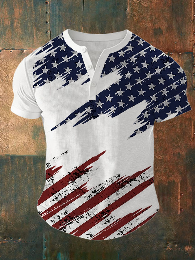 Men'S Retro American Flag Printed Casual Top