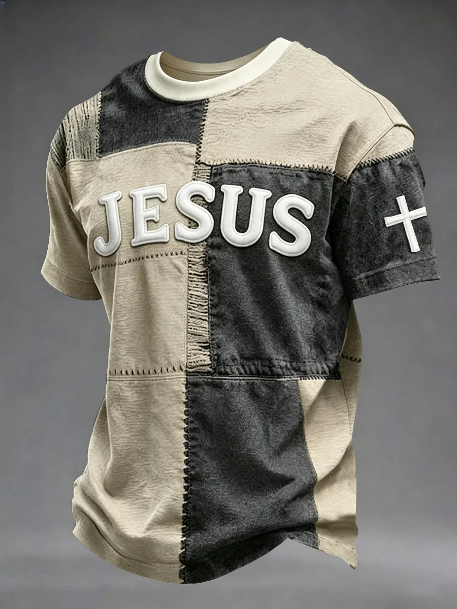 Men's Christian Jesus Cross Print Short Sleeve T-shirt