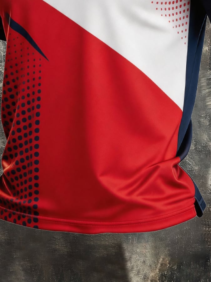 Men's Retro Patriotic Color-Block Short-Sleeve Polo Shirt