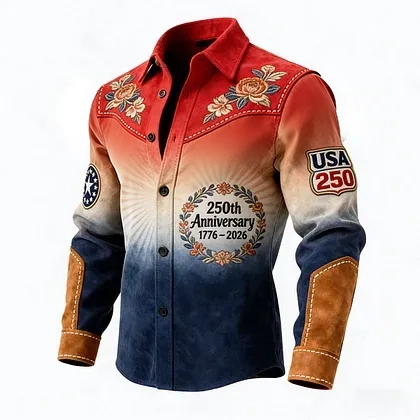 Men's Vintage American 250th Anniversary Distressed Western Shirt