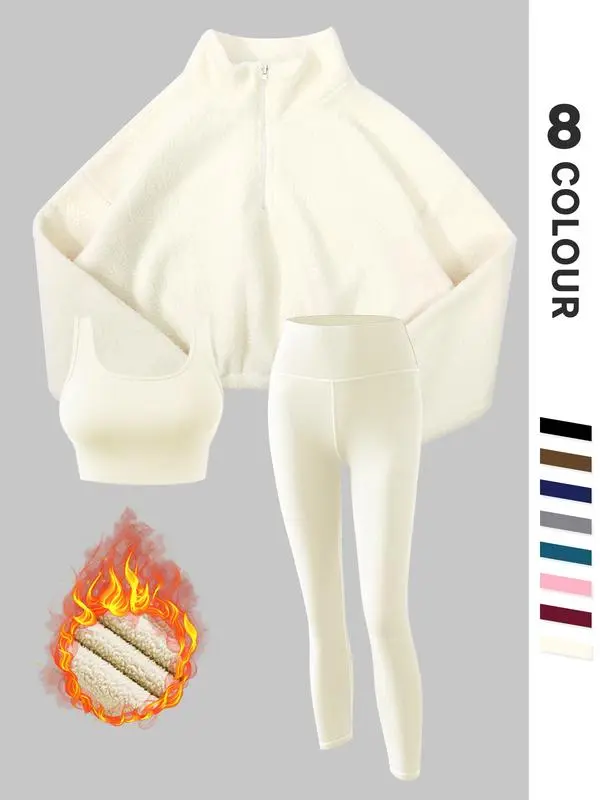 Women's Solid Thermal Lined 3-Piece Tracksuit Set
