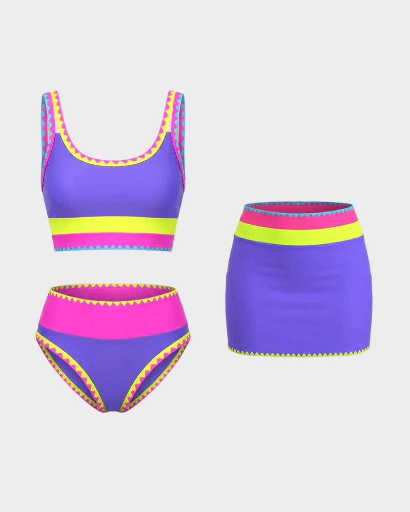 Sporty Colorblock Bikini Set (3-Piece)
