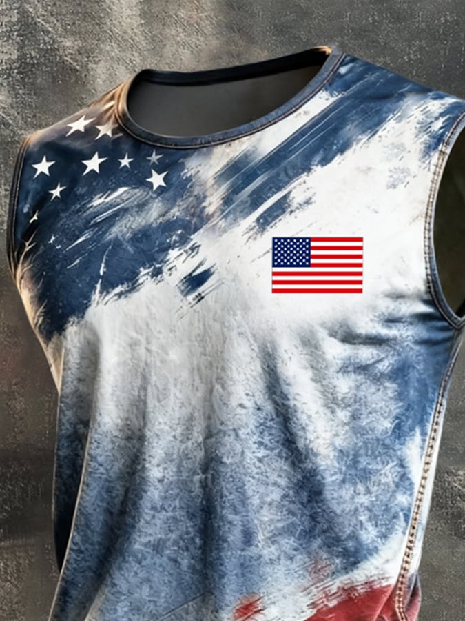 Men's Retro Independence Day Patriot Crew Neck Tank Top