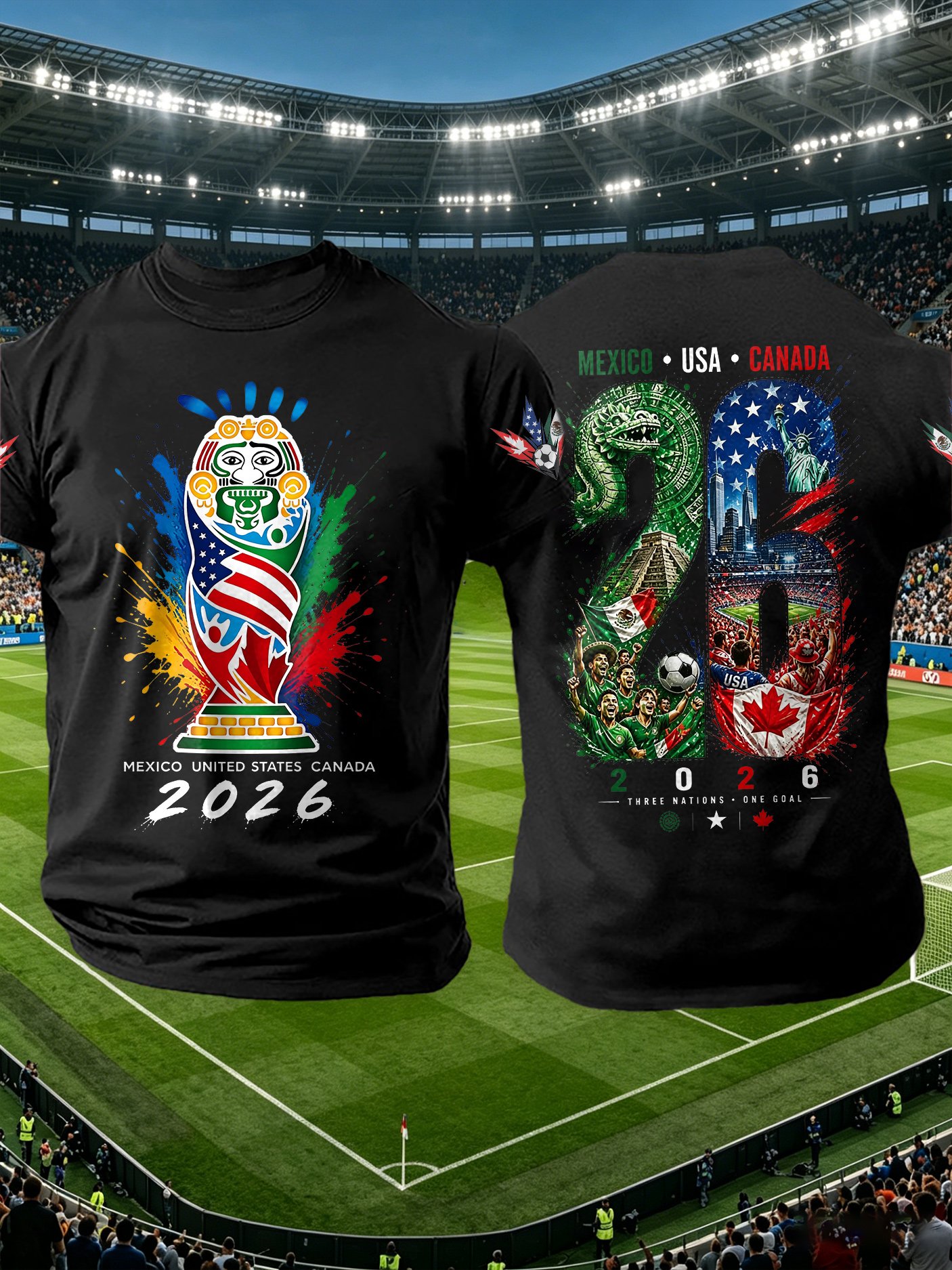 Men's Retro 2026 Soccer Mexico United States Canada Print T-Shirt