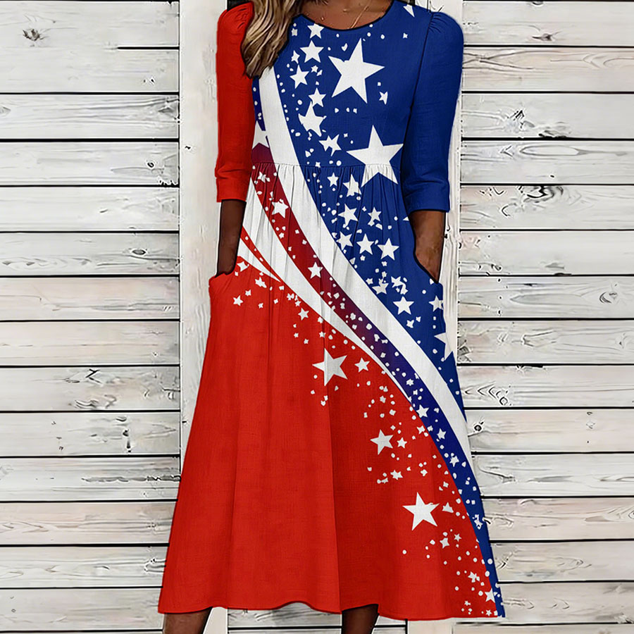Women'S Retro American Independence Day 250Th Anniversary Printed Casual Dress