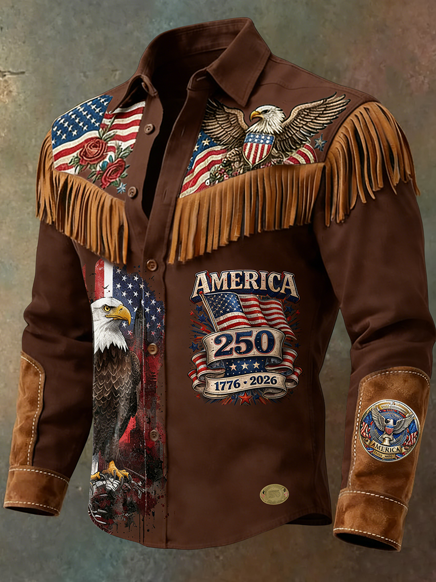 Men's Vintage American 250th Anniversary Patchwork Western Shirt