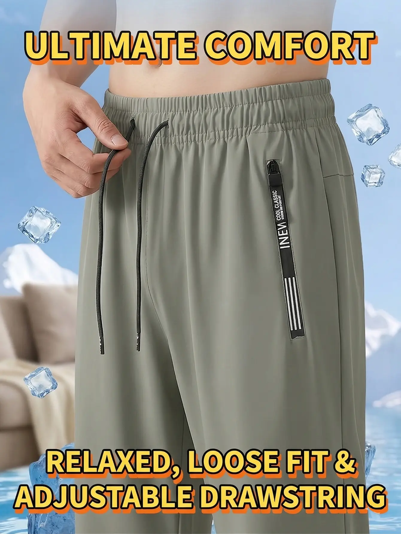 Men's Ice Silk Joggers – Breathable, Medium-Stretch Fabric